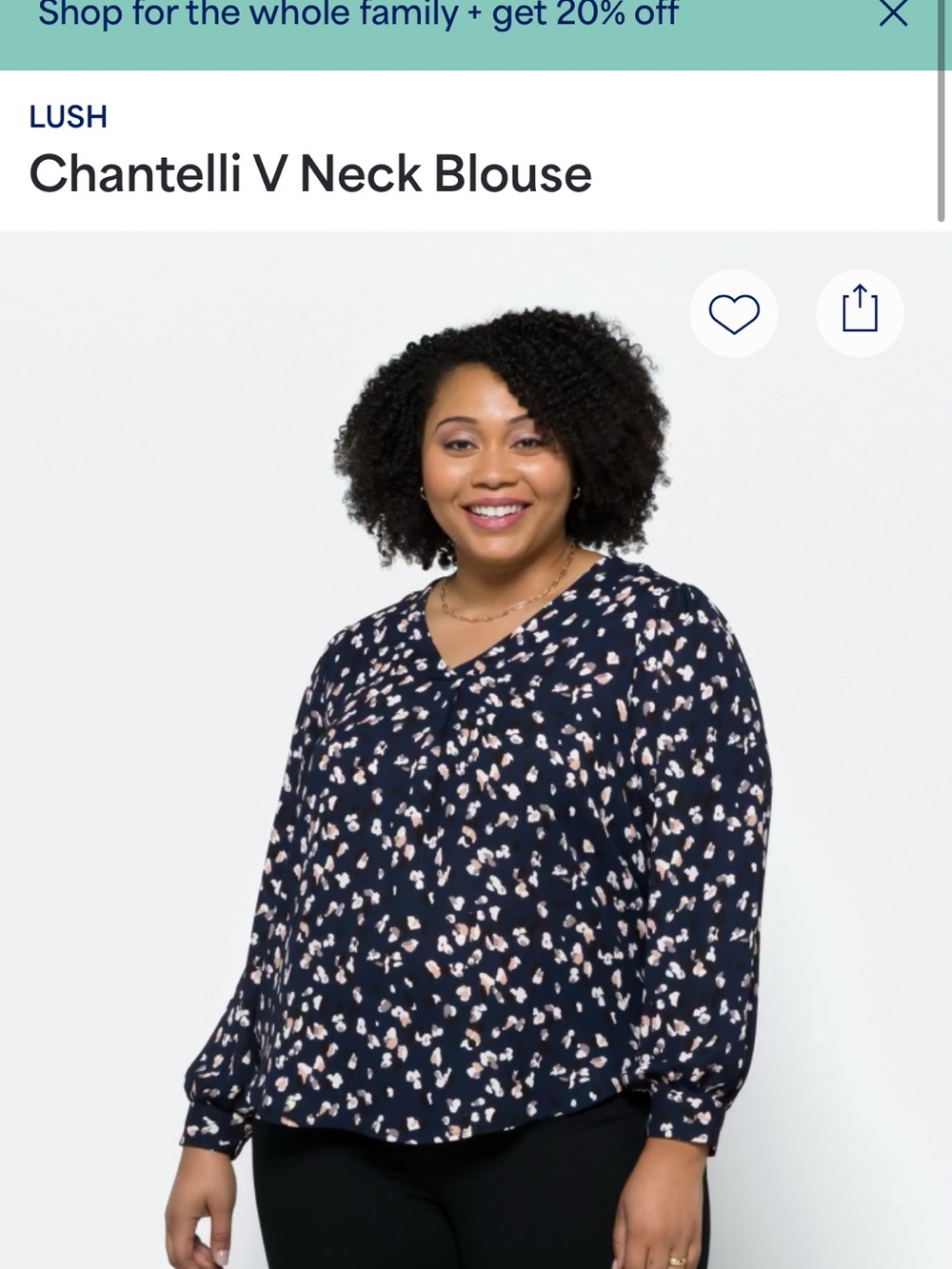 Lush Chantelli V-Neck Blouse Navy Animal Print 2X Stitch Fix NWT